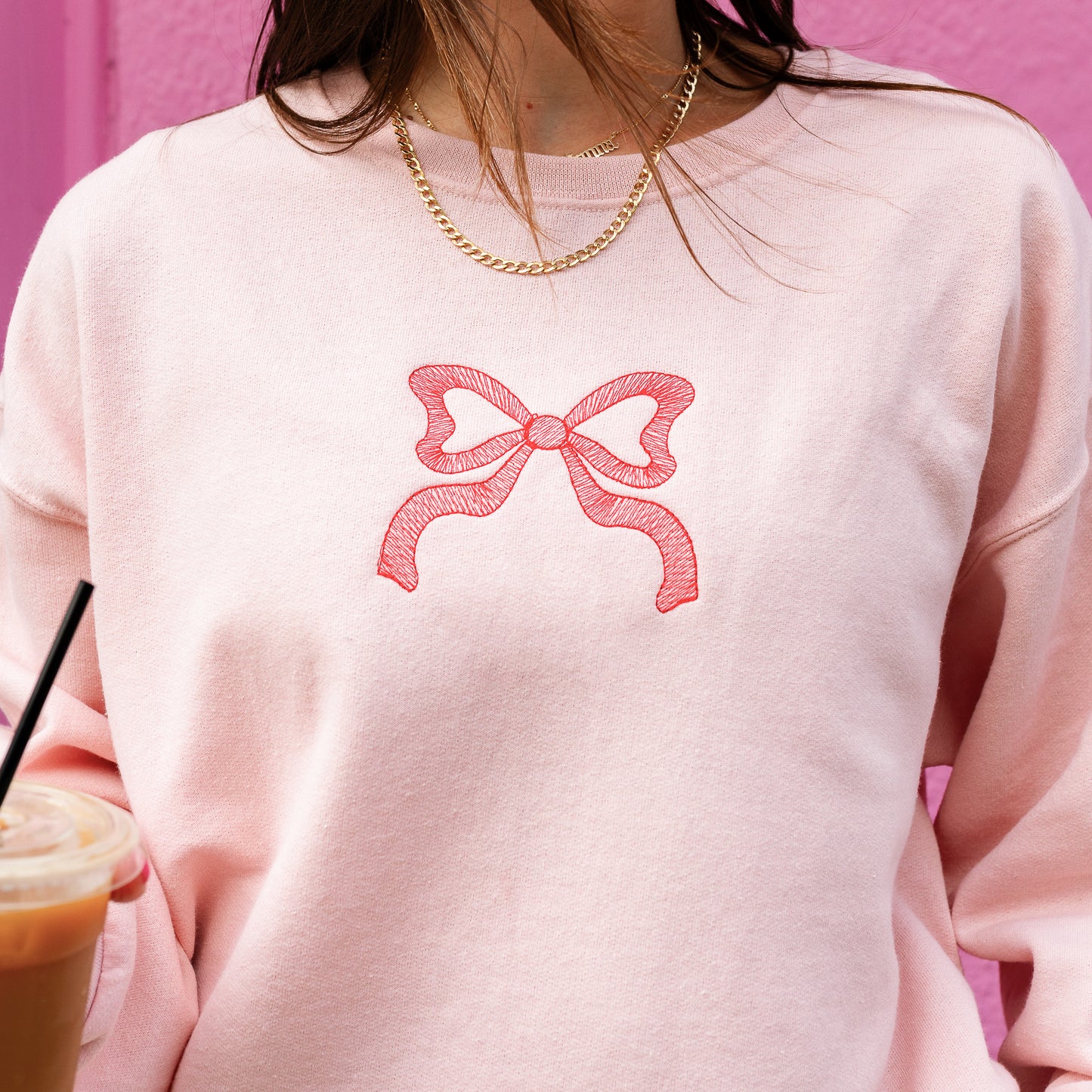 Coquette Bow Embroidered Crewneck Sweatshirt