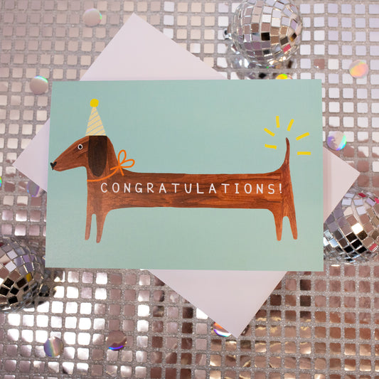 Party Dachshund Congratulations Greeting Card