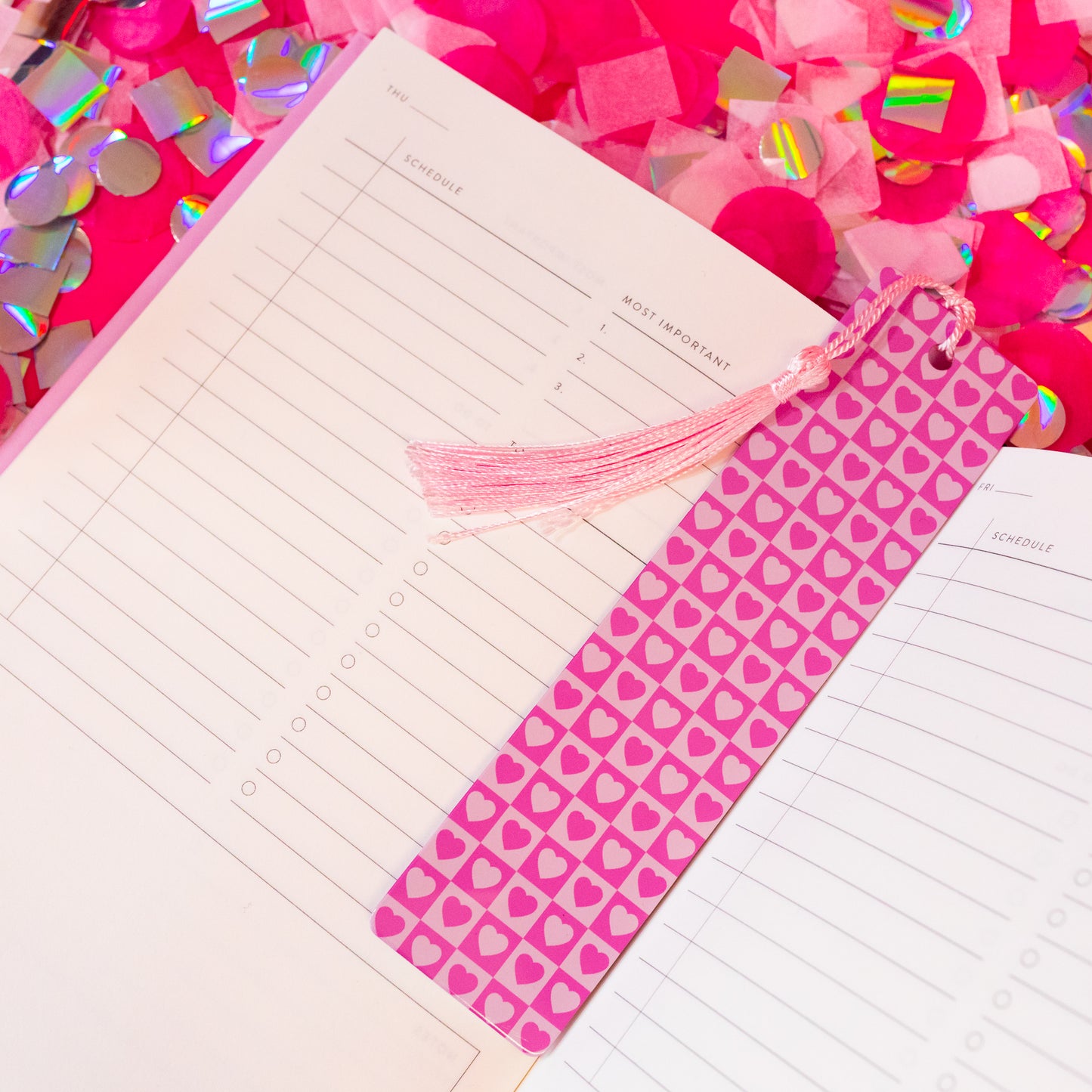 pink heart checkerboard bookmark