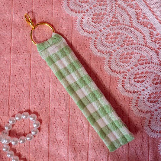 light green gingham wristlet keychain