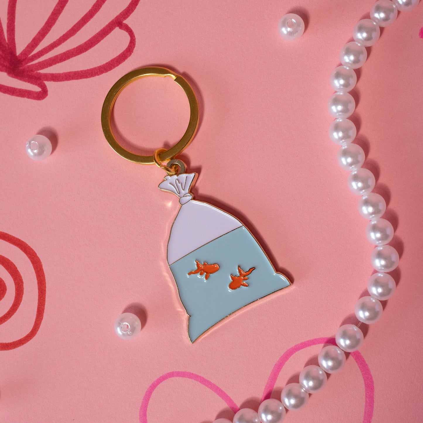 bag keychain with goldfish