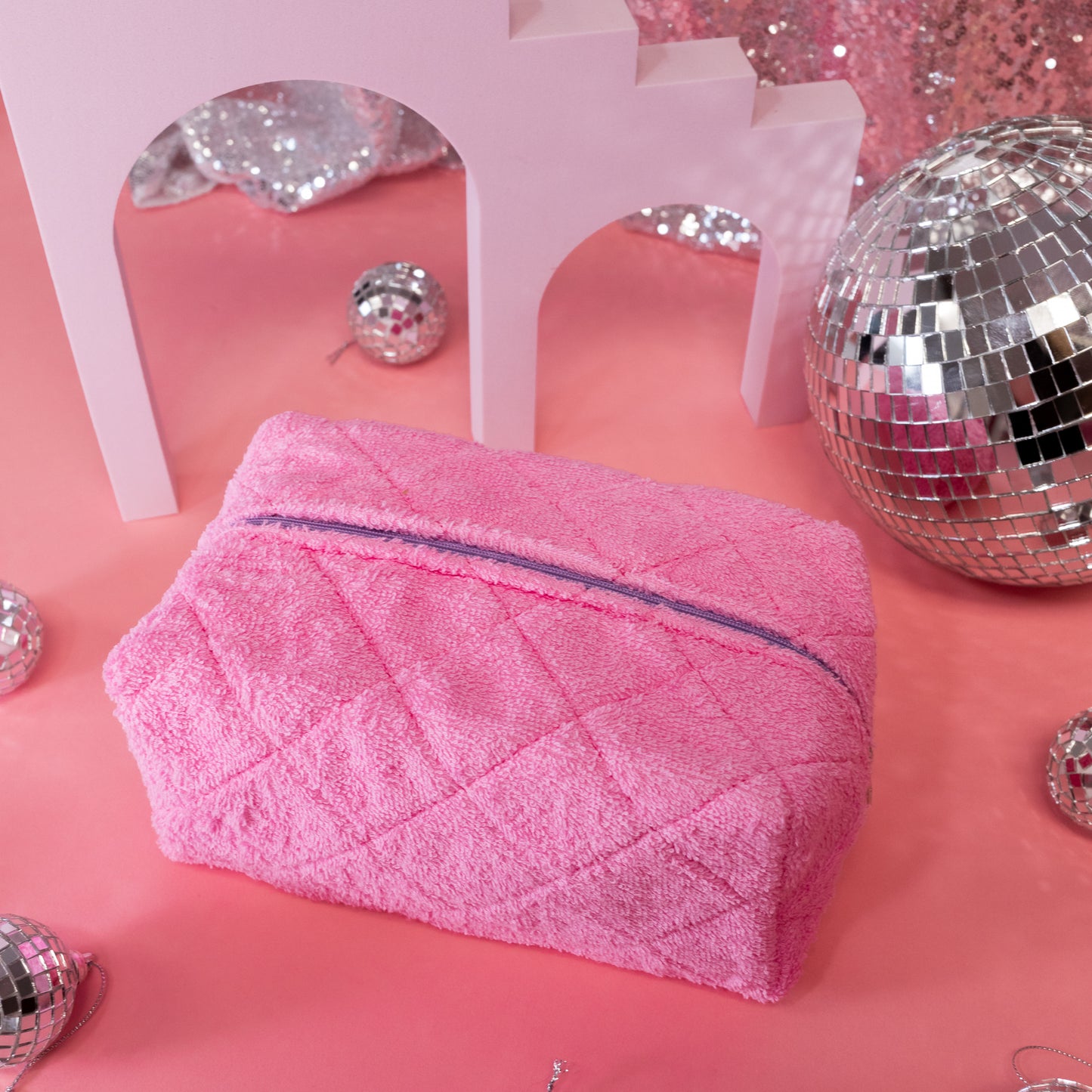 pink quilted makeup bag