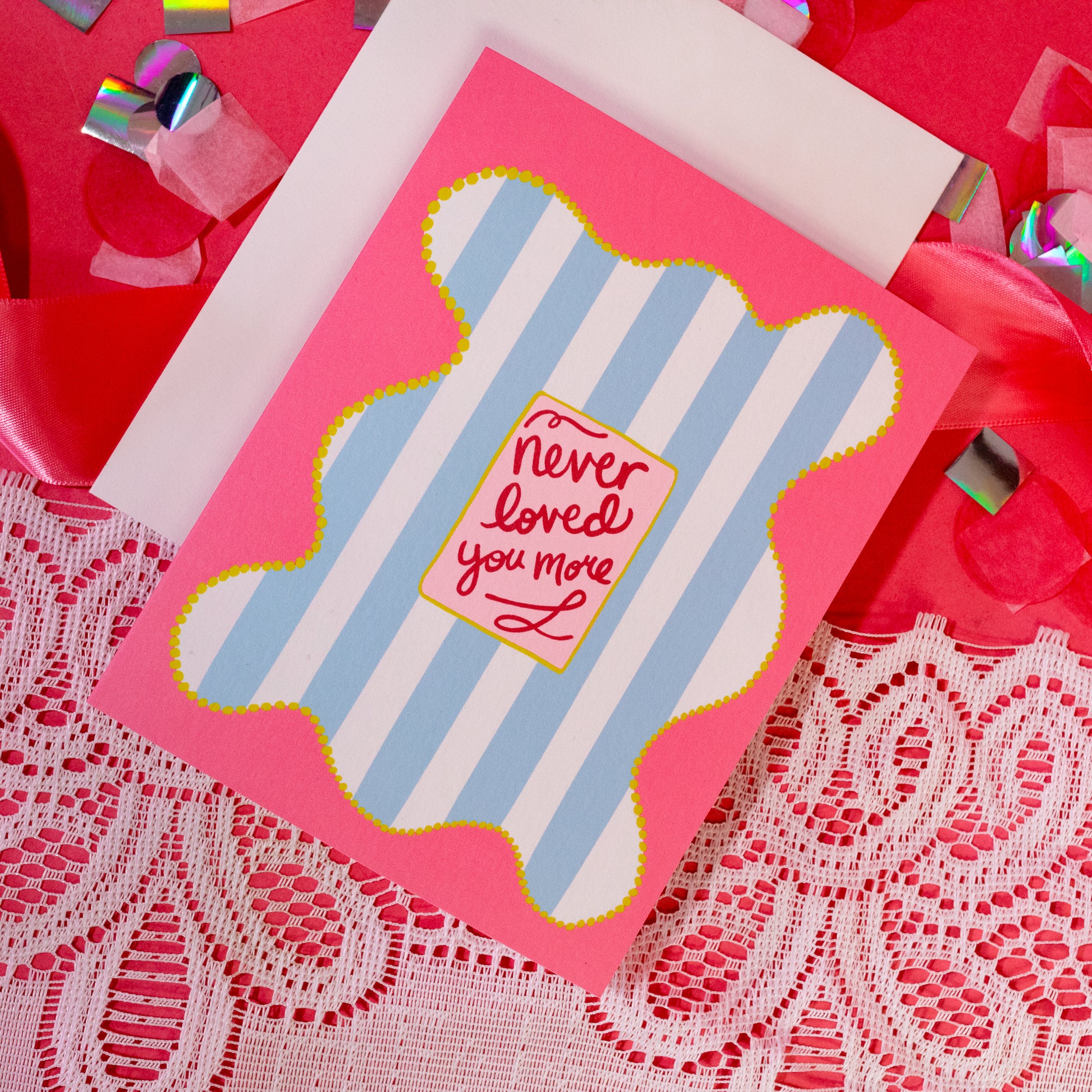 pink squiggly and blue striped card