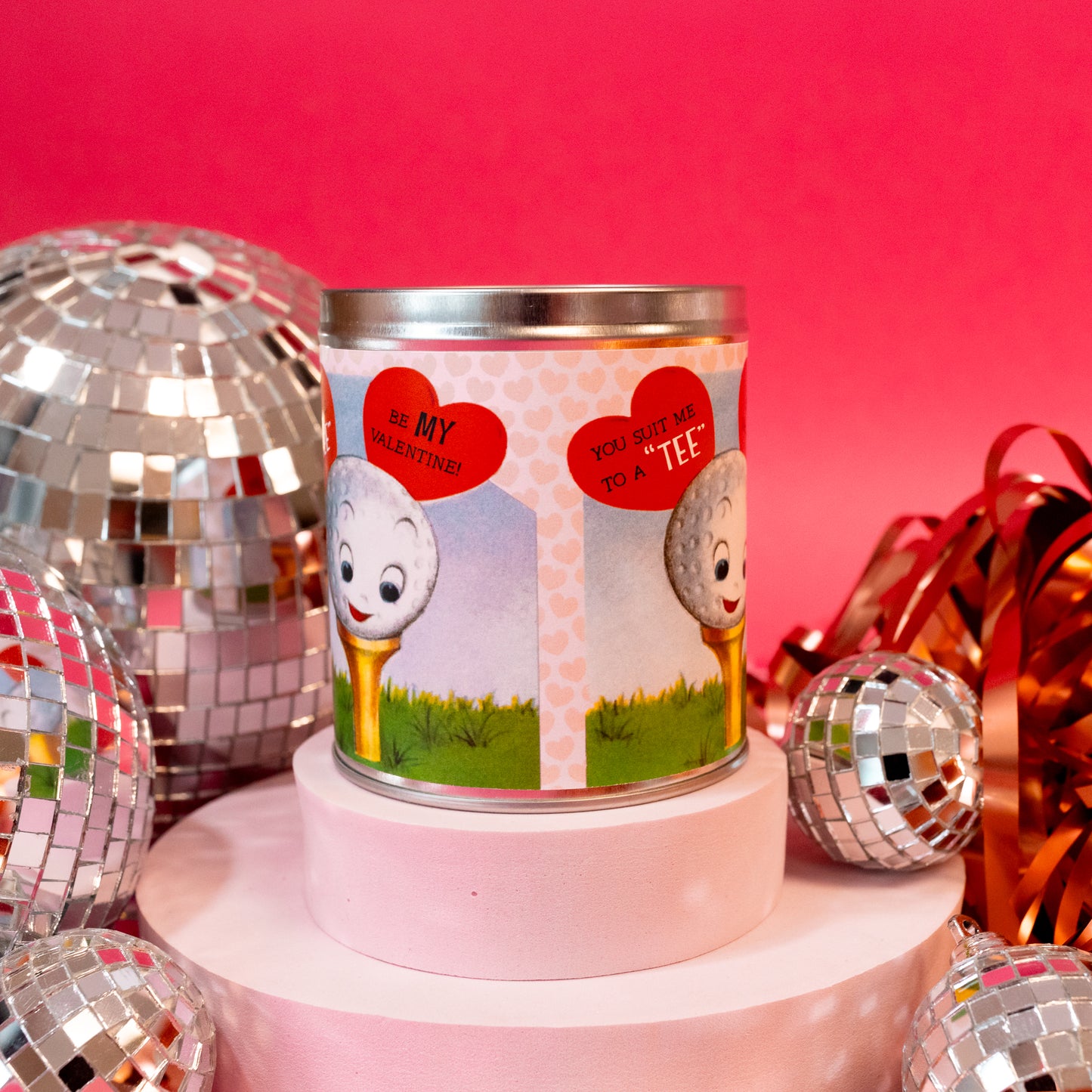 red hearts with black and white letters jar candle
