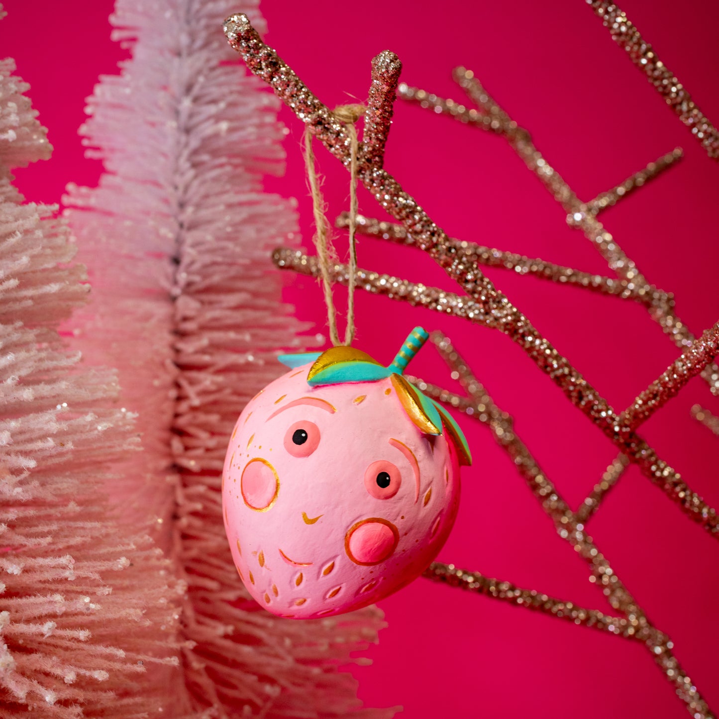 pink strawberry christmas ornament