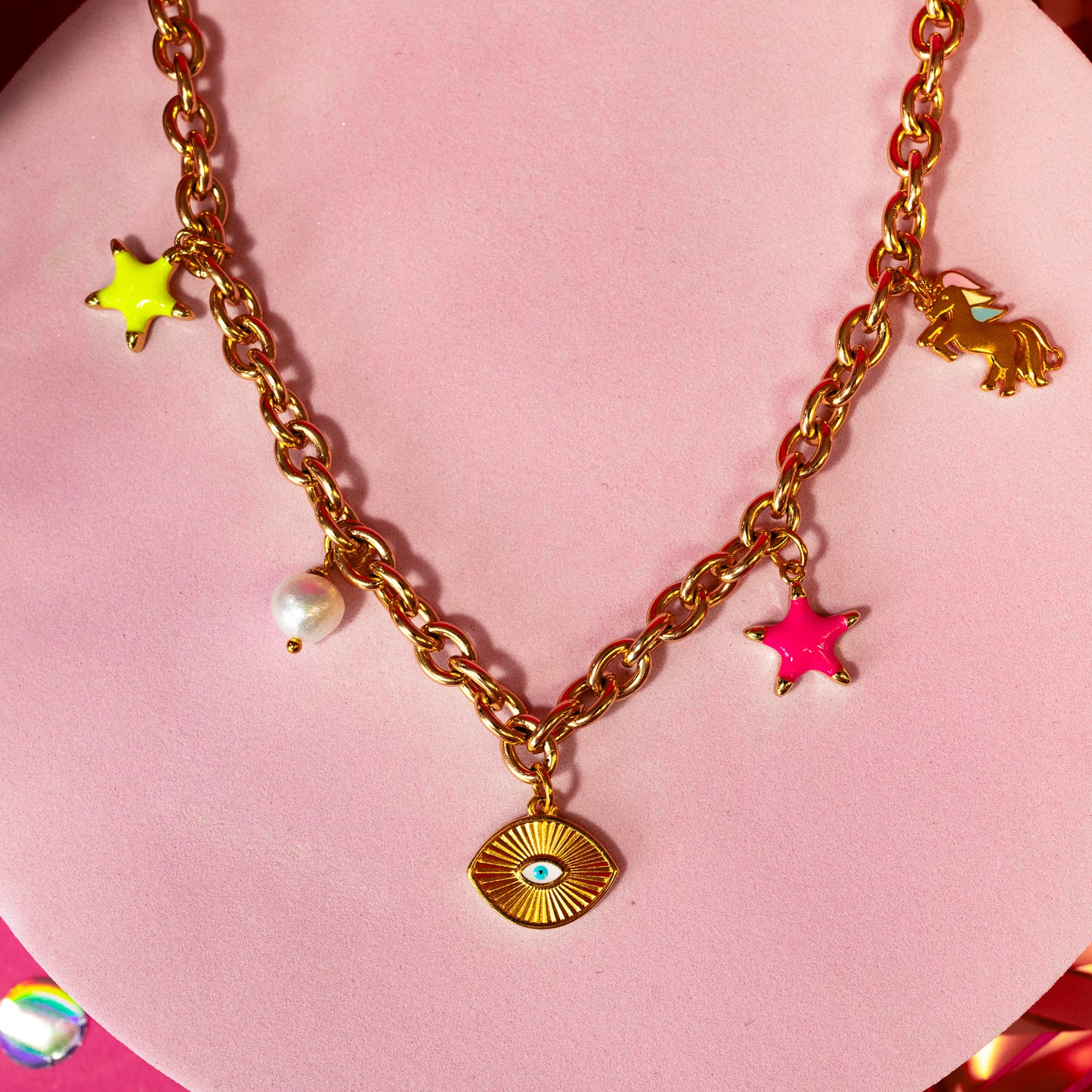 Colorful Gold Summer Charm Necklace