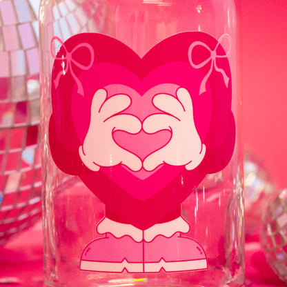 pink hearts with white hand hearts glass