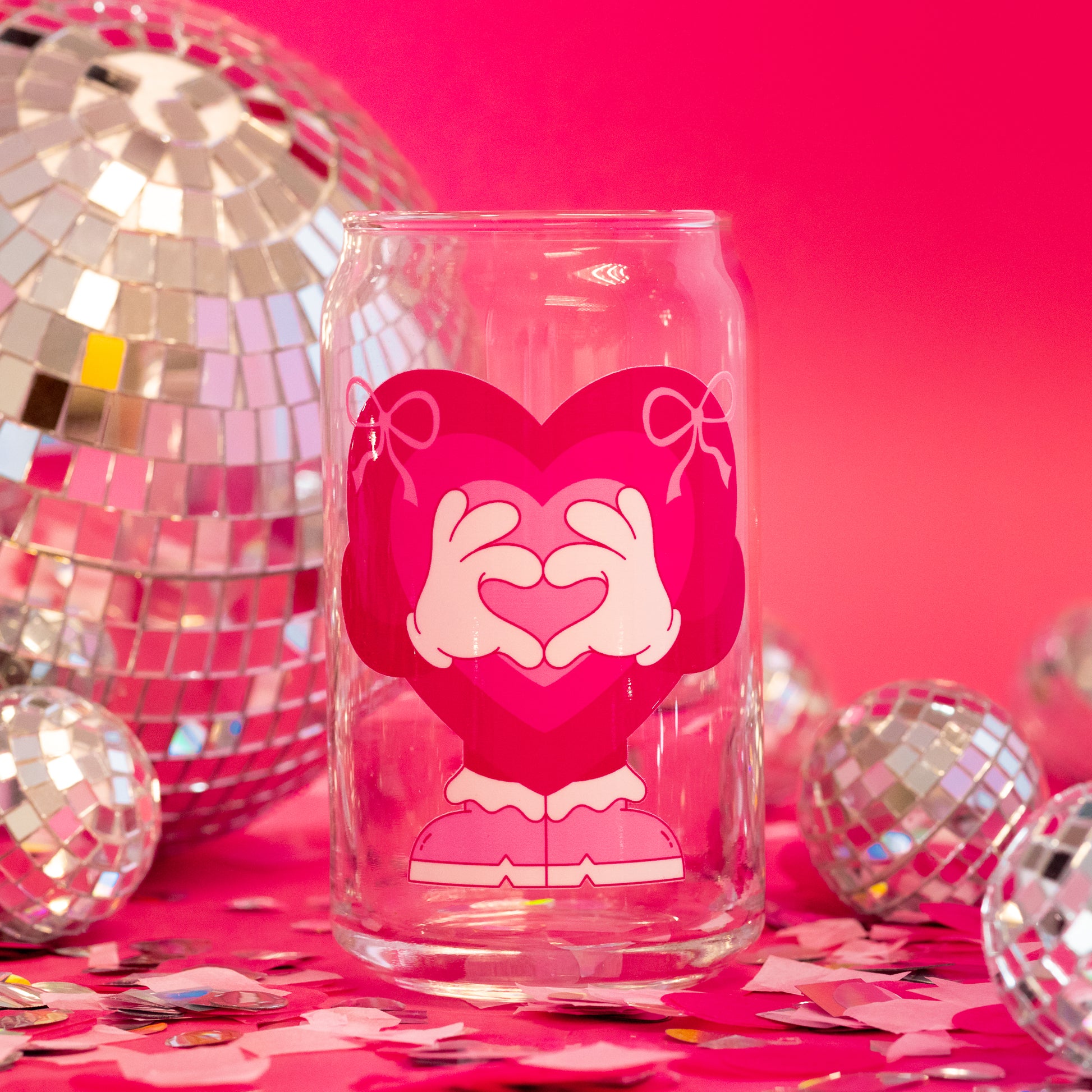 pink retro heart beer can glass