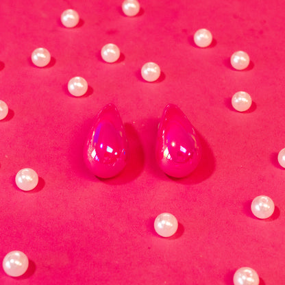 crome pink teardrop earrings