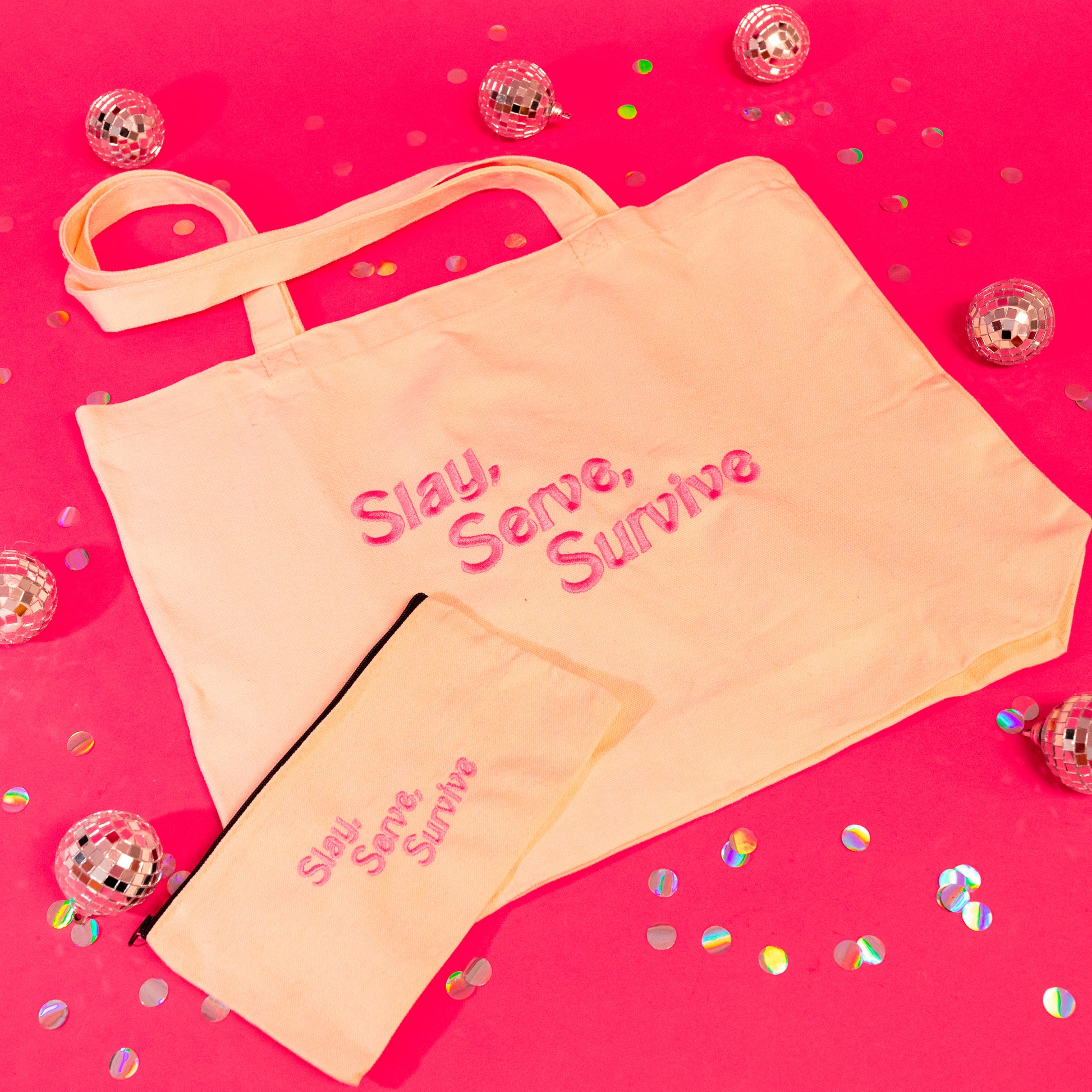 beige and pink slay bag