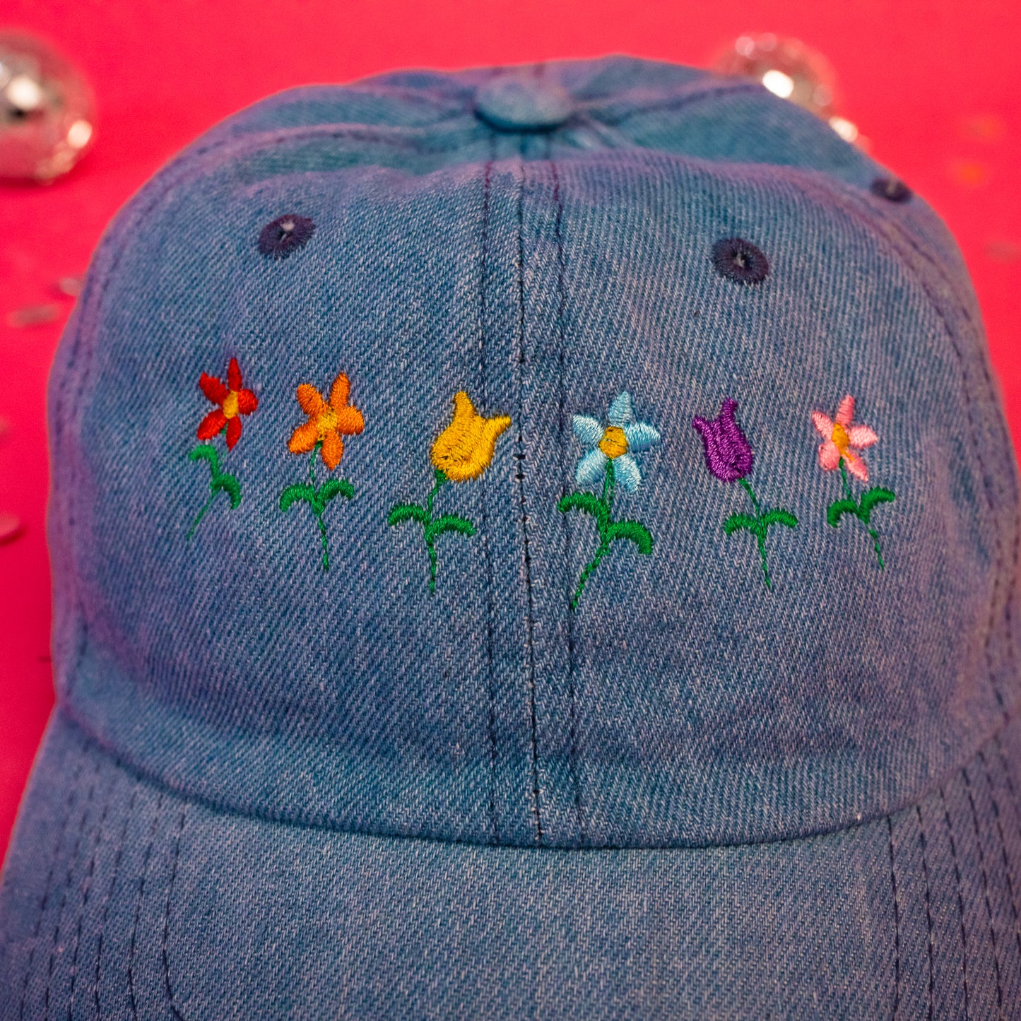 denim flower hat