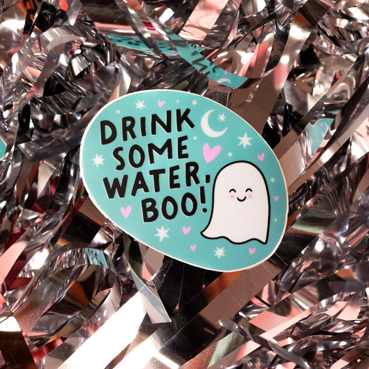 Drink Some Water Book Smiley Ghost Vinyl Sticker