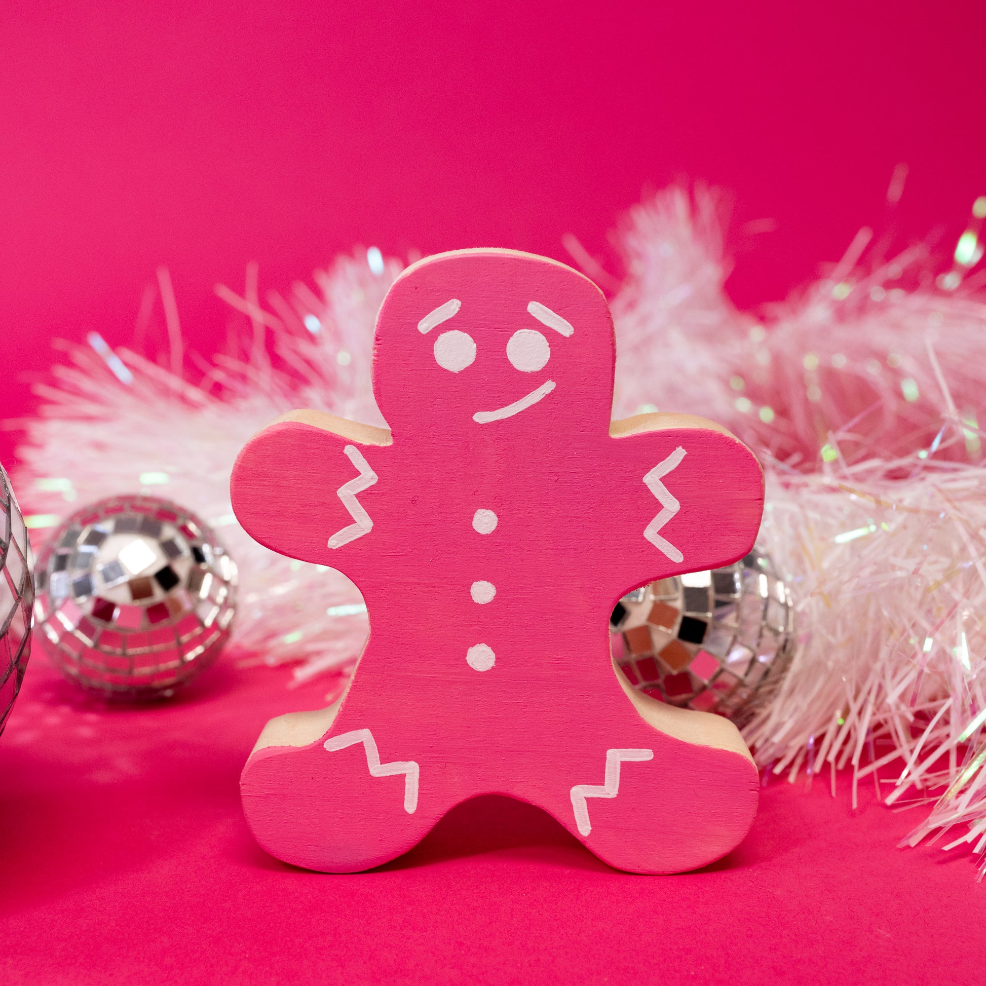 pink small wooden gingerbread men decoration 