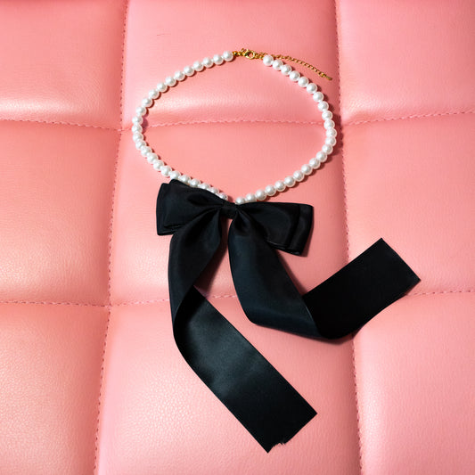Pearl and Big Bow Choker Necklace - Gasp