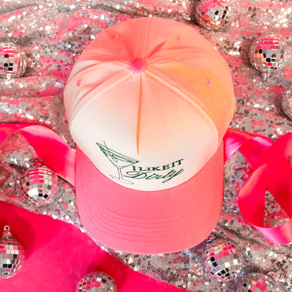 pink and green top of trucker hat