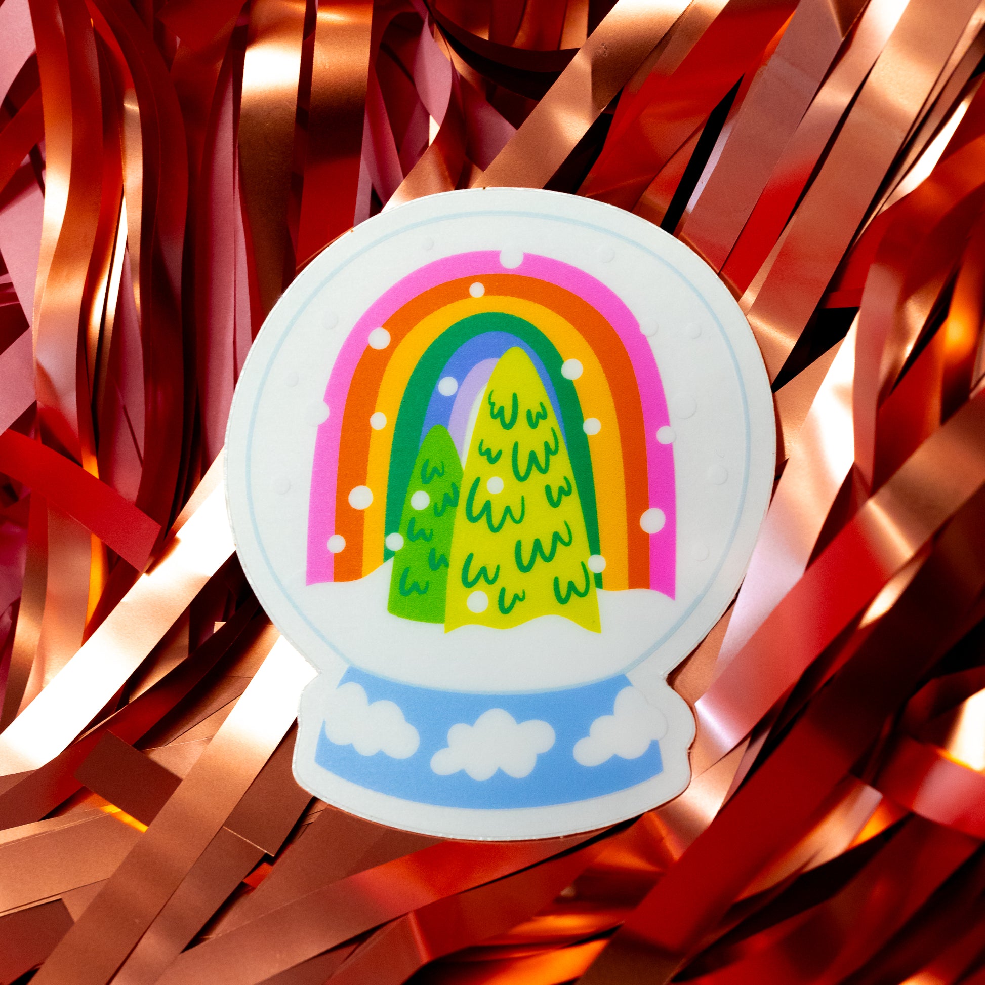 snow globe sticker with rainbow