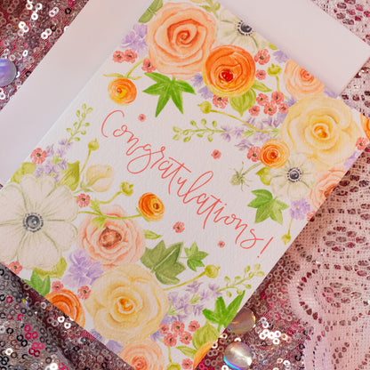 pink cursive lettering on white card