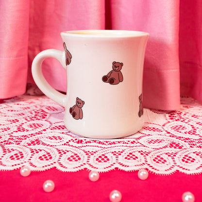 white mug with brown teddy bears