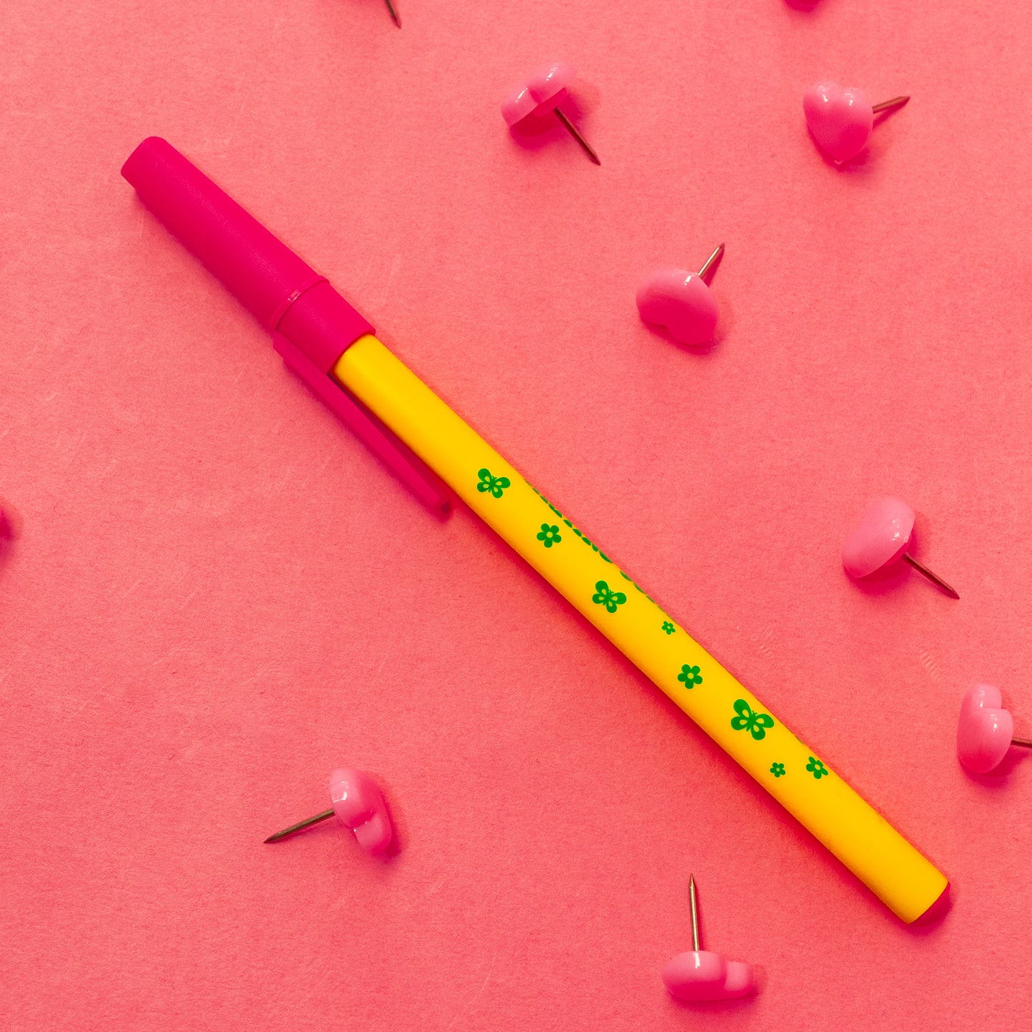 yellow green and pink pen