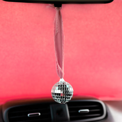 pink disco ball car hang
