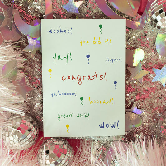 green card with colorful words