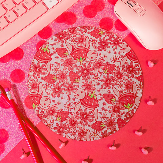 Strawberry Turtles Floral Mouse Pad
