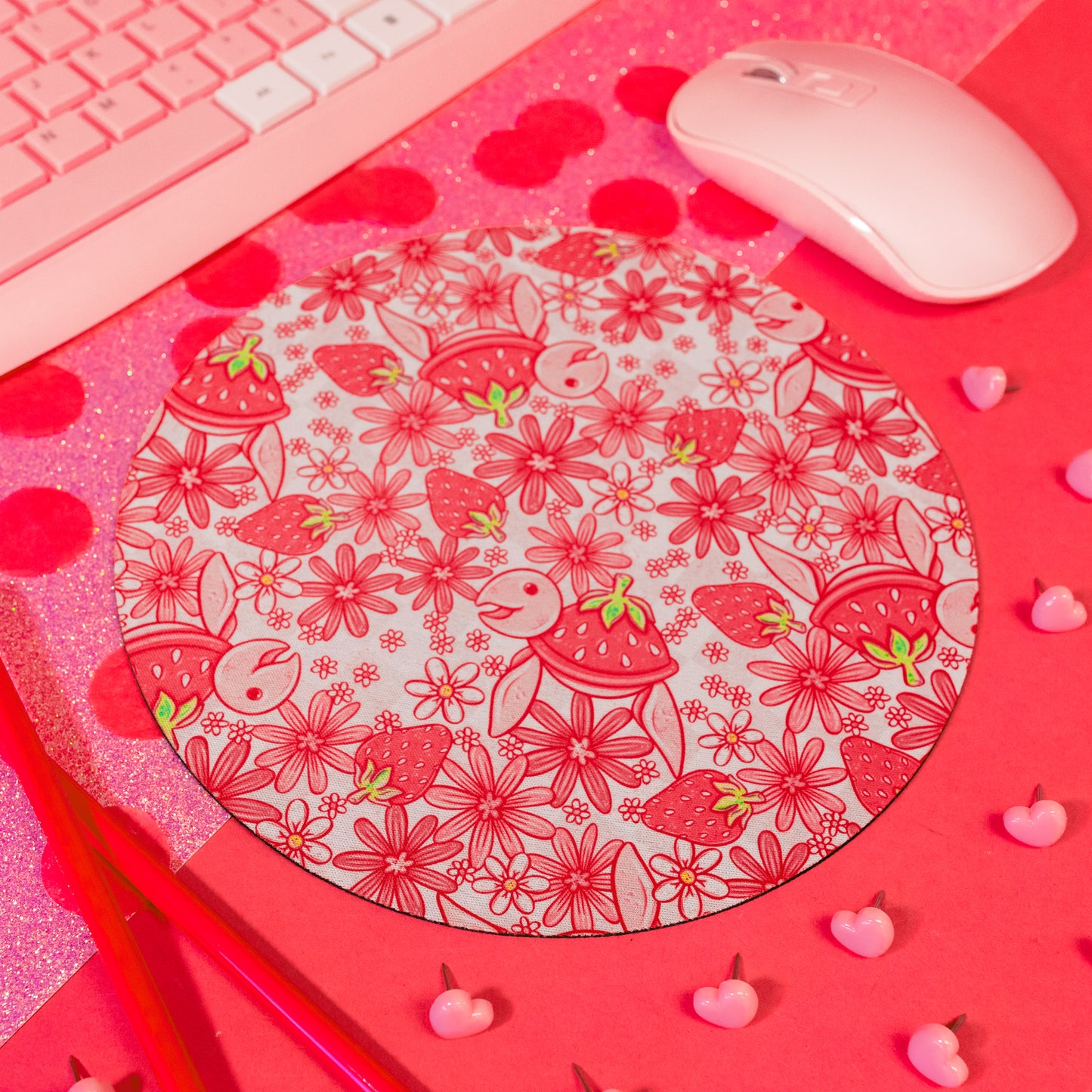 Strawberry Turtles Floral Mouse Pad