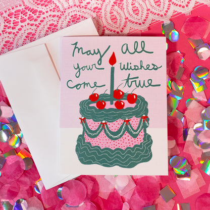 green and pink birthday cake card