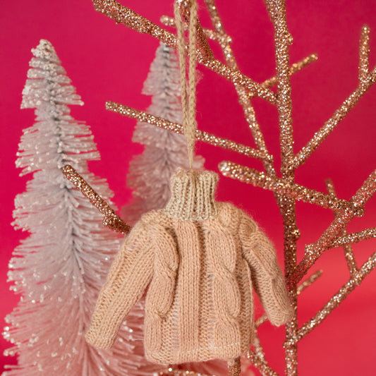 Cable Knit Sweater Ornament Tan