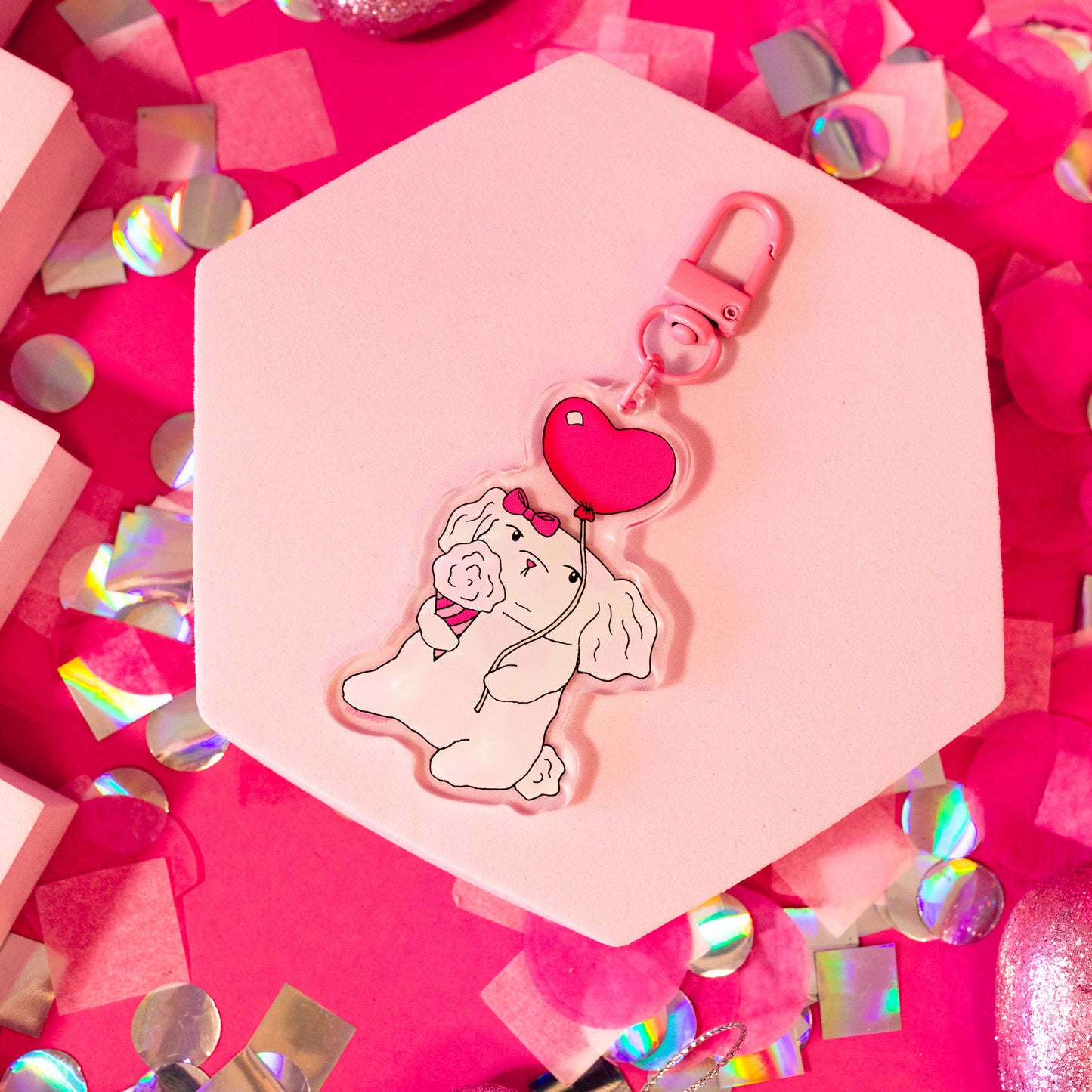 Lovely Pink Poodle Acrylic Keychain