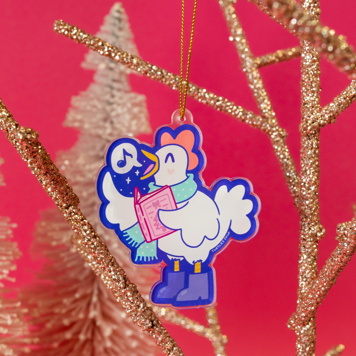 Caroling Chicken Christmas Ornament