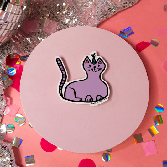Birthday Party Cat Vinyl Sticker - Gasp