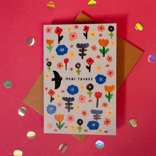 Flowers And Birdy Thank You Card