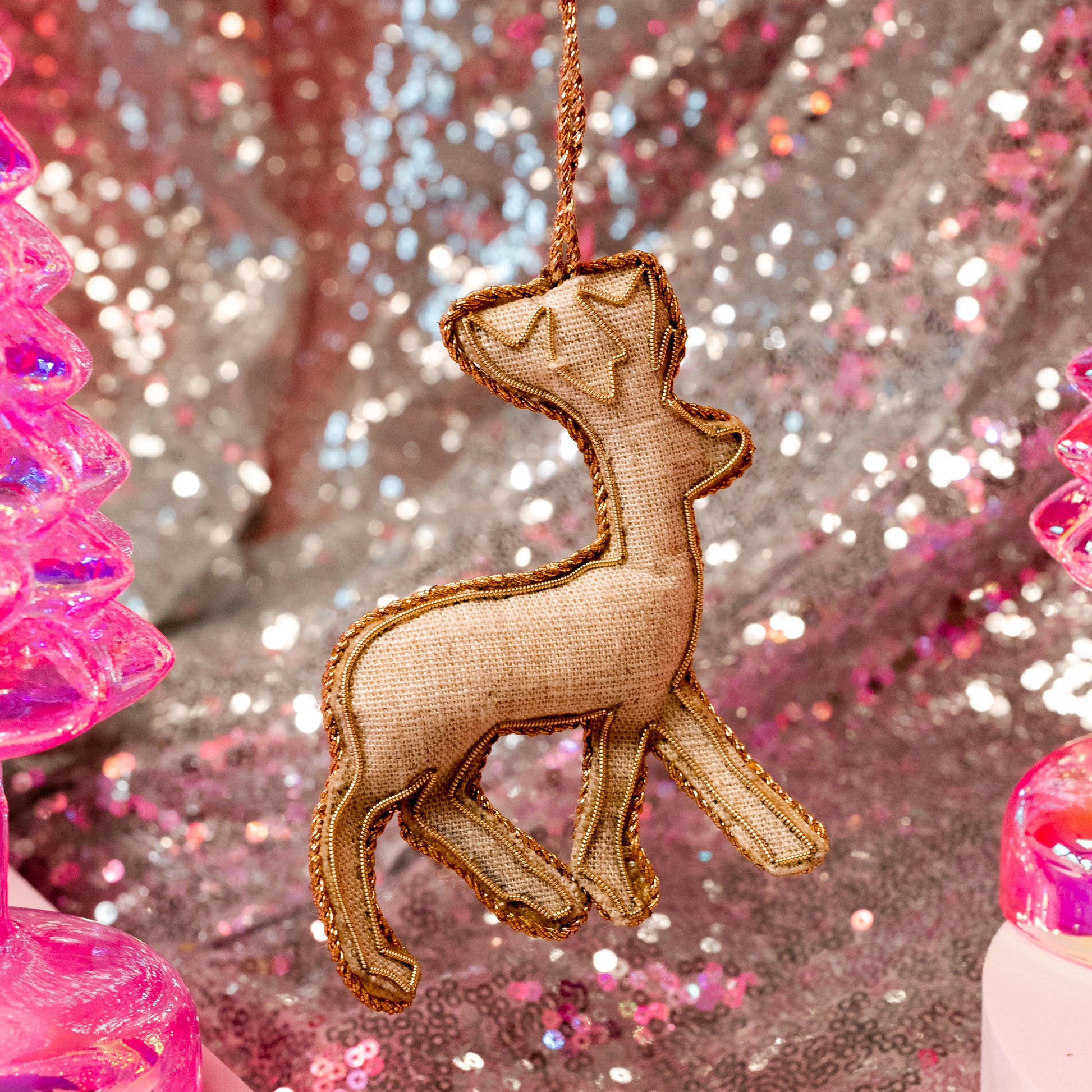 back of beige reindeer ornament