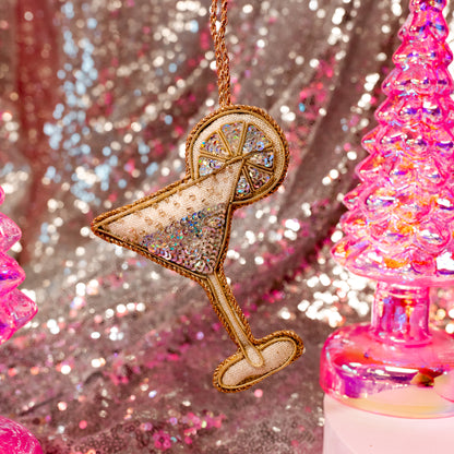 pink christmas tree and sequin ornament