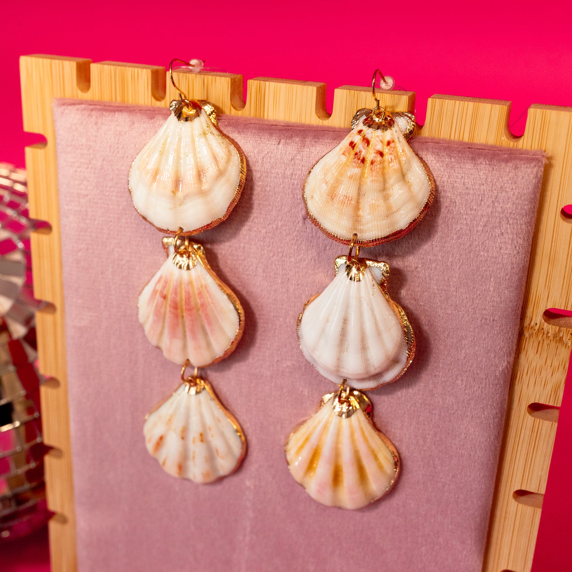 three stacked seashell earrings