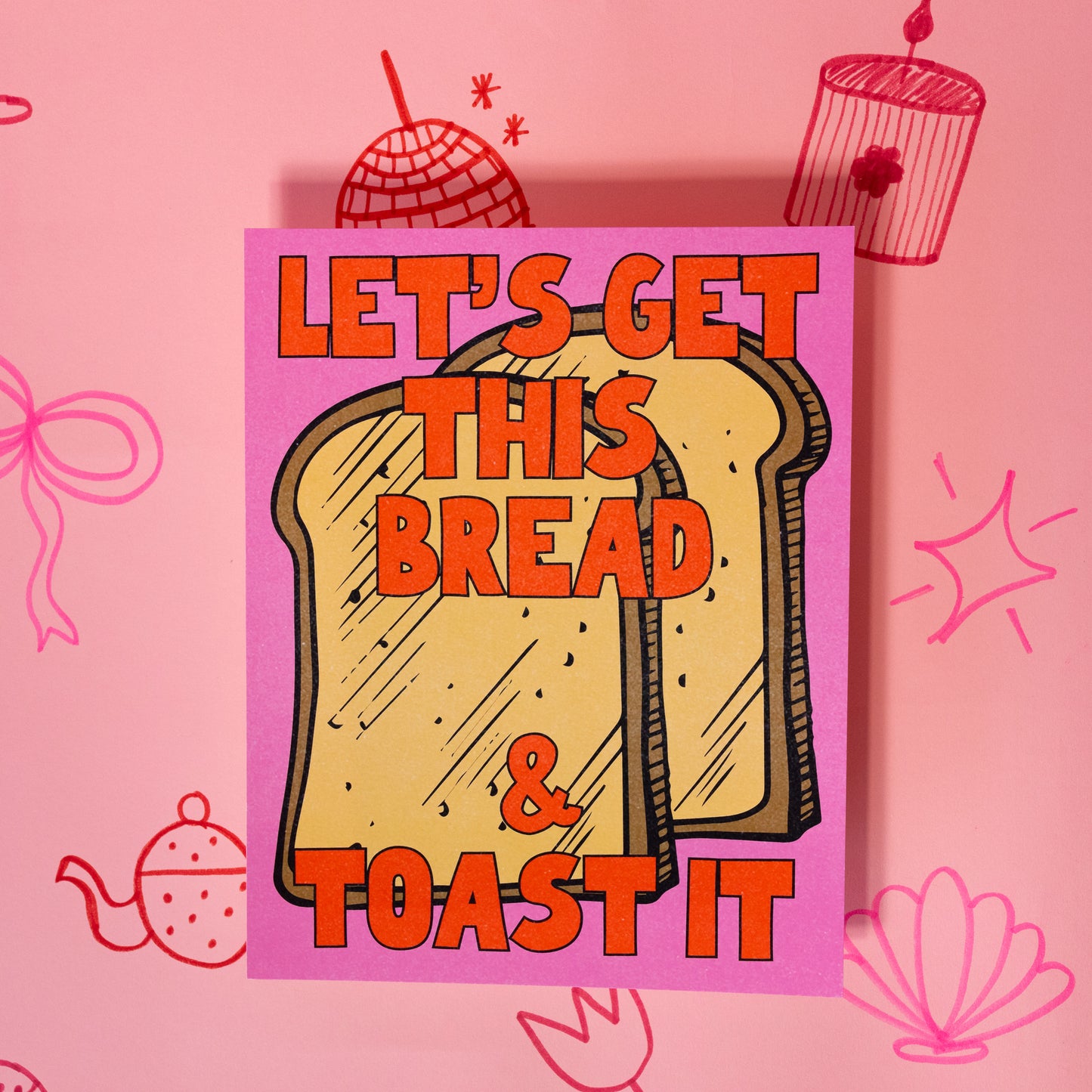 pink, red and brown toast print