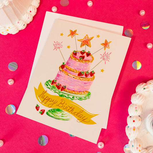 Strawberry Cake Happy Birthday Card