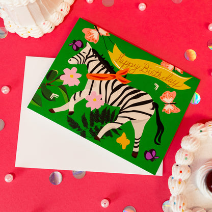 Wild Zebra Happy Birthday Card