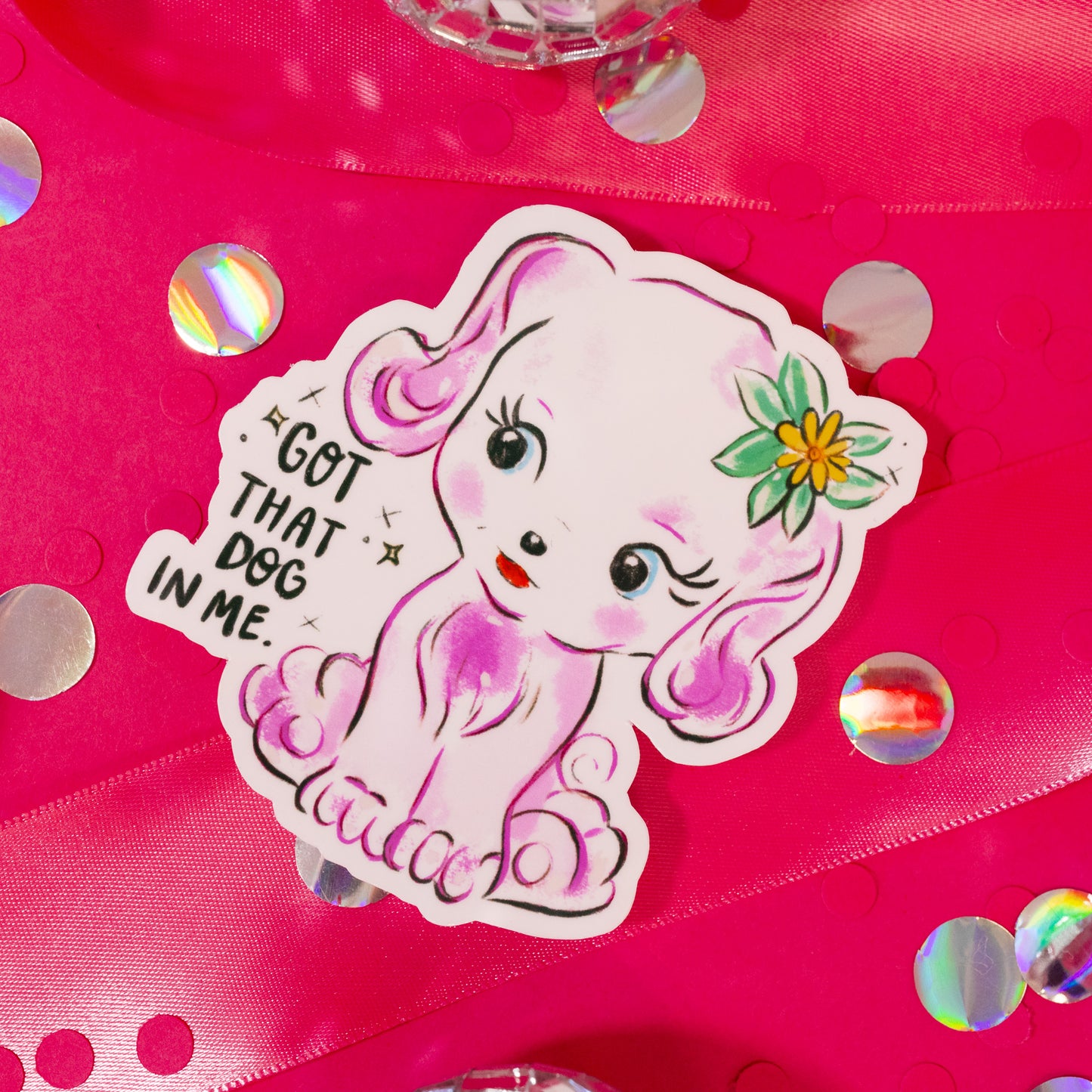 pink dog in me sticker