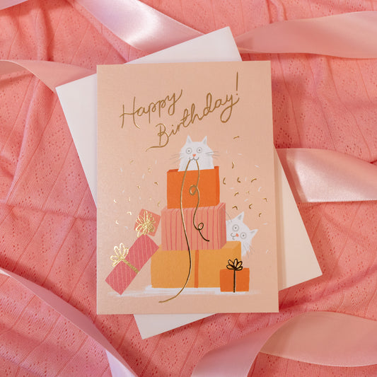 peach card with gold accents