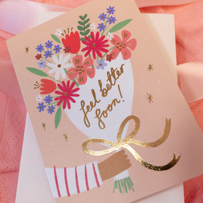 peach, white, gold, purple and pink card