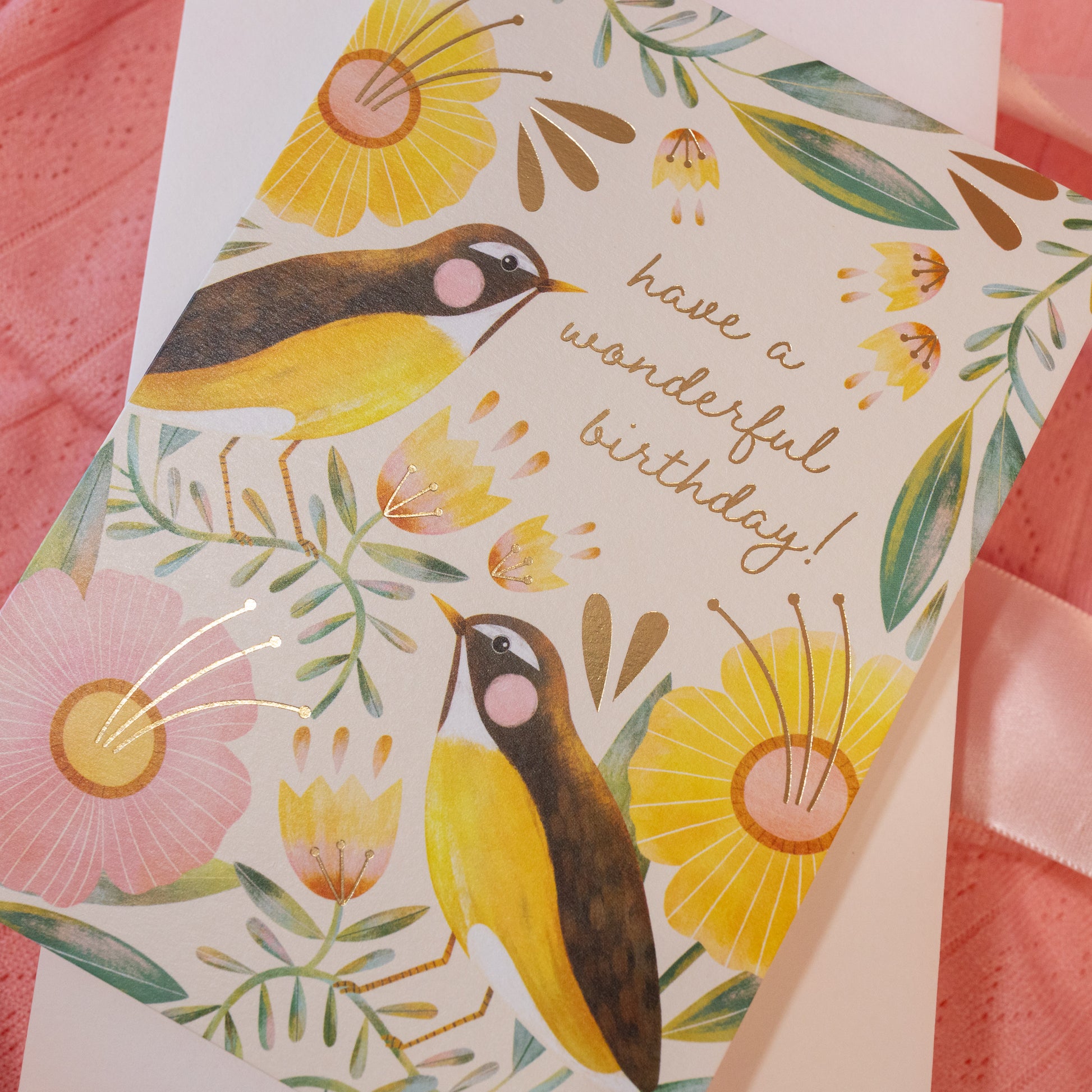 brown and yellow birds on greeting card