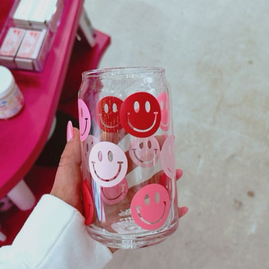 Pink Smiley Face Beer Can Glass - Gasp