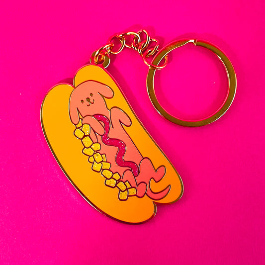 Hot Doggy Dog Enamel Keychain - Gasp