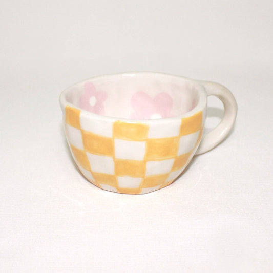 Yellow Checkered Handmade Ceramic Mug | Gasp