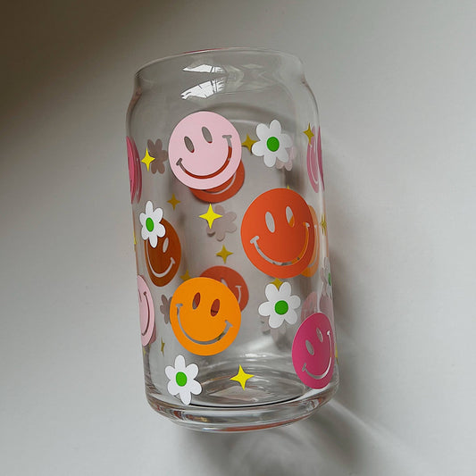 Groovy Daisy Smiley Face Beer Can Glass - Gasp